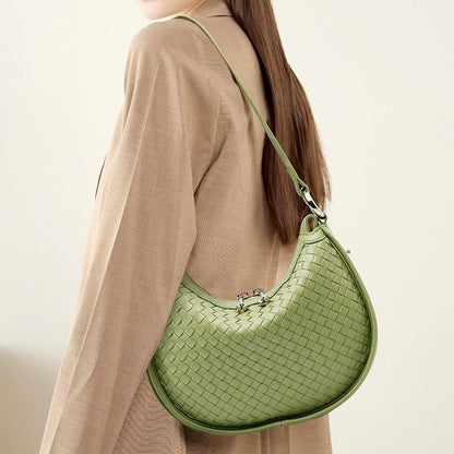 Exquisite Handwoven Women's Cowhide Crescent Moon Crossbody Bag