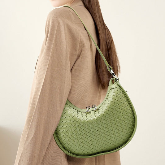 Exquisite Handwoven Women's Cowhide Crescent Moon Crossbody Bag