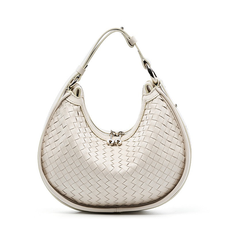 Exquisite Handwoven Women's Cowhide Crescent Moon Crossbody Bag