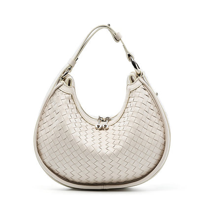 Exquisite Handwoven Women's Cowhide Crescent Moon Crossbody Bag