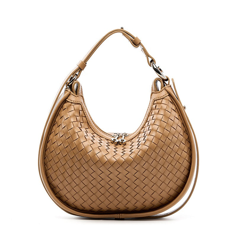 Exquisite Handwoven Women's Cowhide Crescent Moon Crossbody Bag