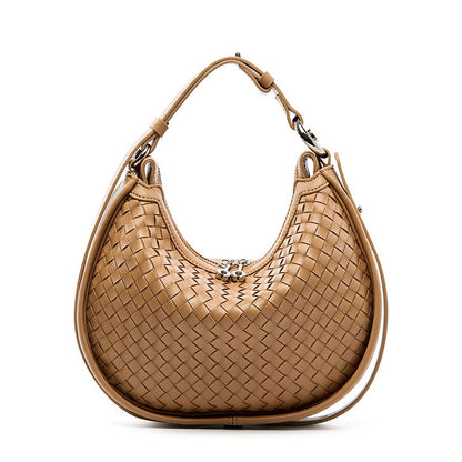 Exquisite Handwoven Women's Cowhide Crescent Moon Crossbody Bag