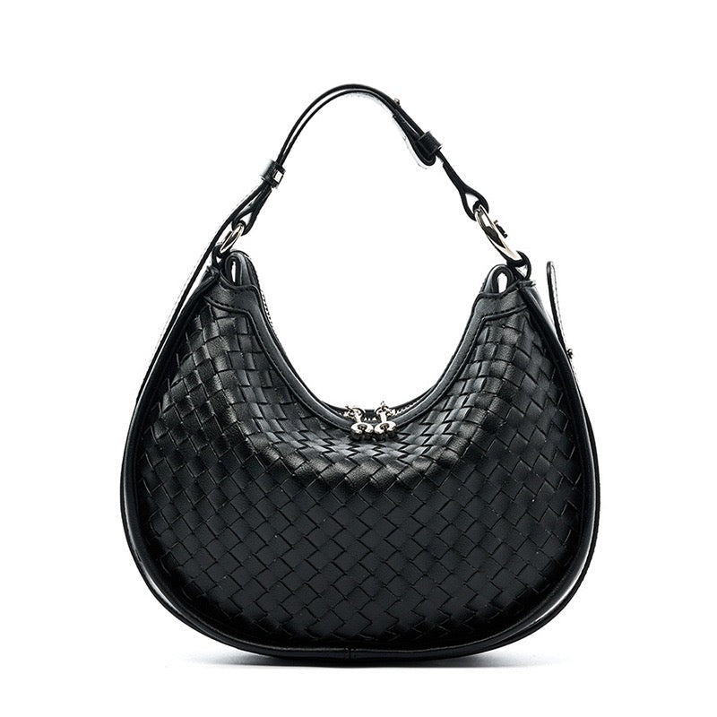 Exquisite Handwoven Women's Cowhide Crescent Moon Crossbody Bag