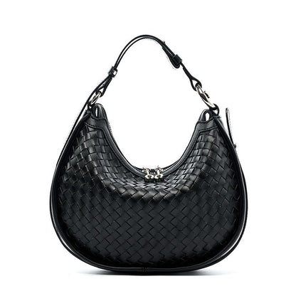 Exquisite Handwoven Women's Cowhide Crescent Moon Crossbody Bag