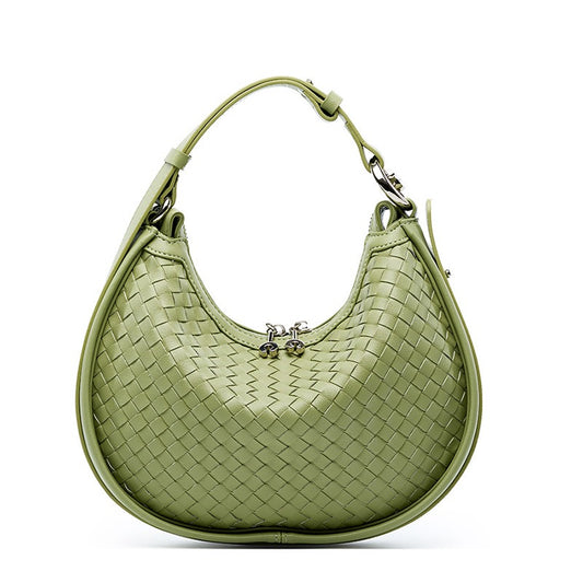 Exquisite Handwoven Women's Cowhide Crescent Moon Crossbody Bag