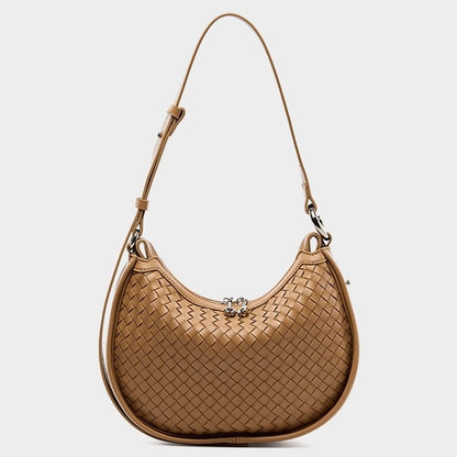 Exquisite Handwoven Women's Cowhide Crescent Moon Crossbody Bag