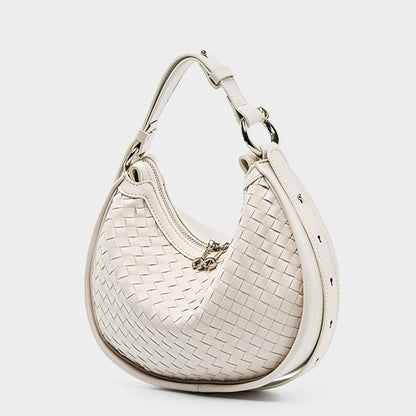 Exquisite Handwoven Women's Cowhide Crescent Moon Crossbody Bag