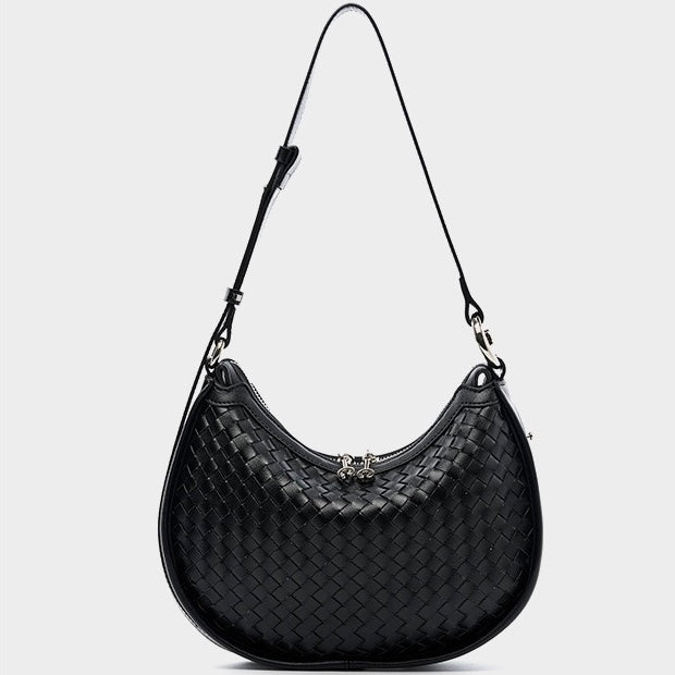 Exquisite Handwoven Women's Cowhide Crescent Moon Crossbody Bag