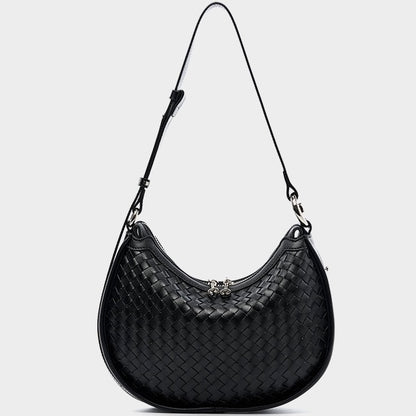 Exquisite Handwoven Women's Cowhide Crescent Moon Crossbody Bag