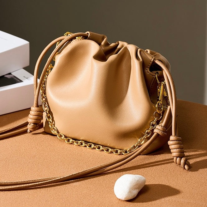 Chic Women's Genuine Leather Cloud Bag with Detachable Chain