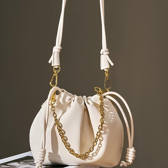 Chic Women's Genuine Leather Cloud Bag with Detachable Chain