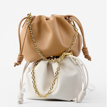 Chic Women's Genuine Leather Cloud Bag with Detachable Chain