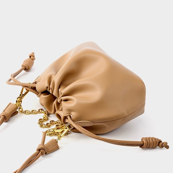 Chic Women's Genuine Leather Cloud Bag with Detachable Chain