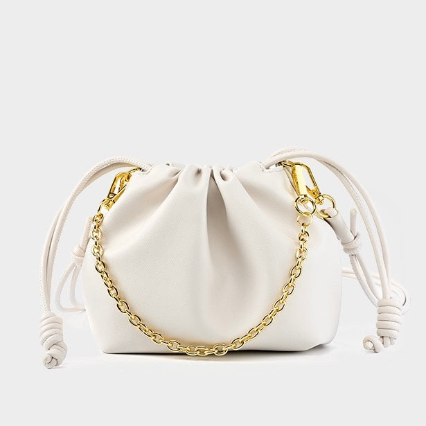 Chic Women's Genuine Leather Cloud Bag with Detachable Chain