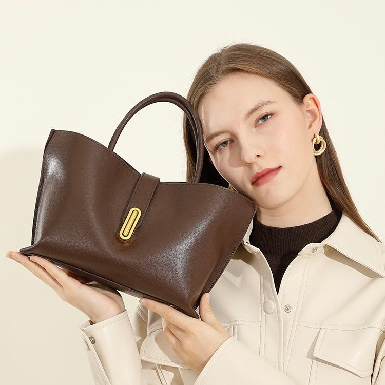 Genuine Cowhide Niche Commuter Tote for Women (Crossbody Option)