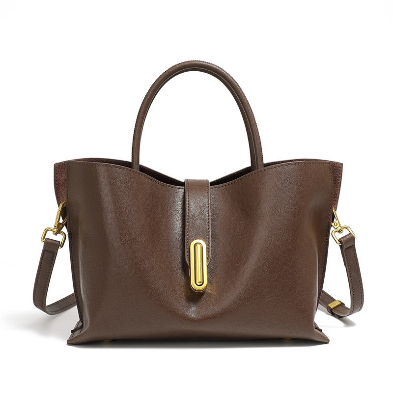 Genuine Cowhide Niche Commuter Tote for Women (Crossbody Option)