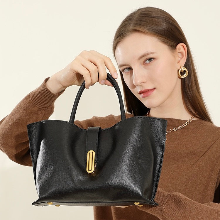 Genuine Cowhide Niche Commuter Tote for Women (Crossbody Option)