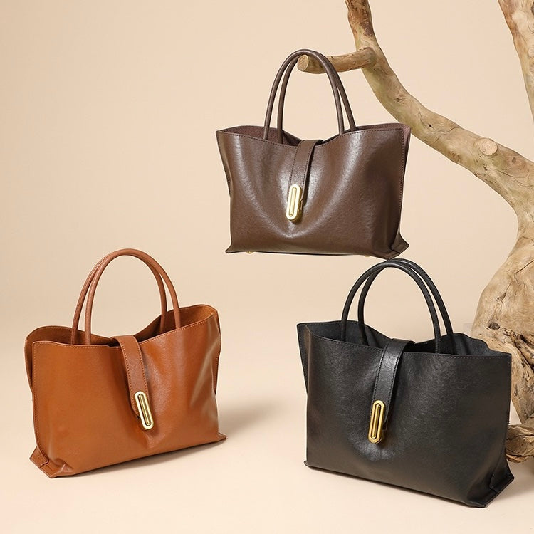 Genuine Cowhide Niche Commuter Tote for Women (Crossbody Option)