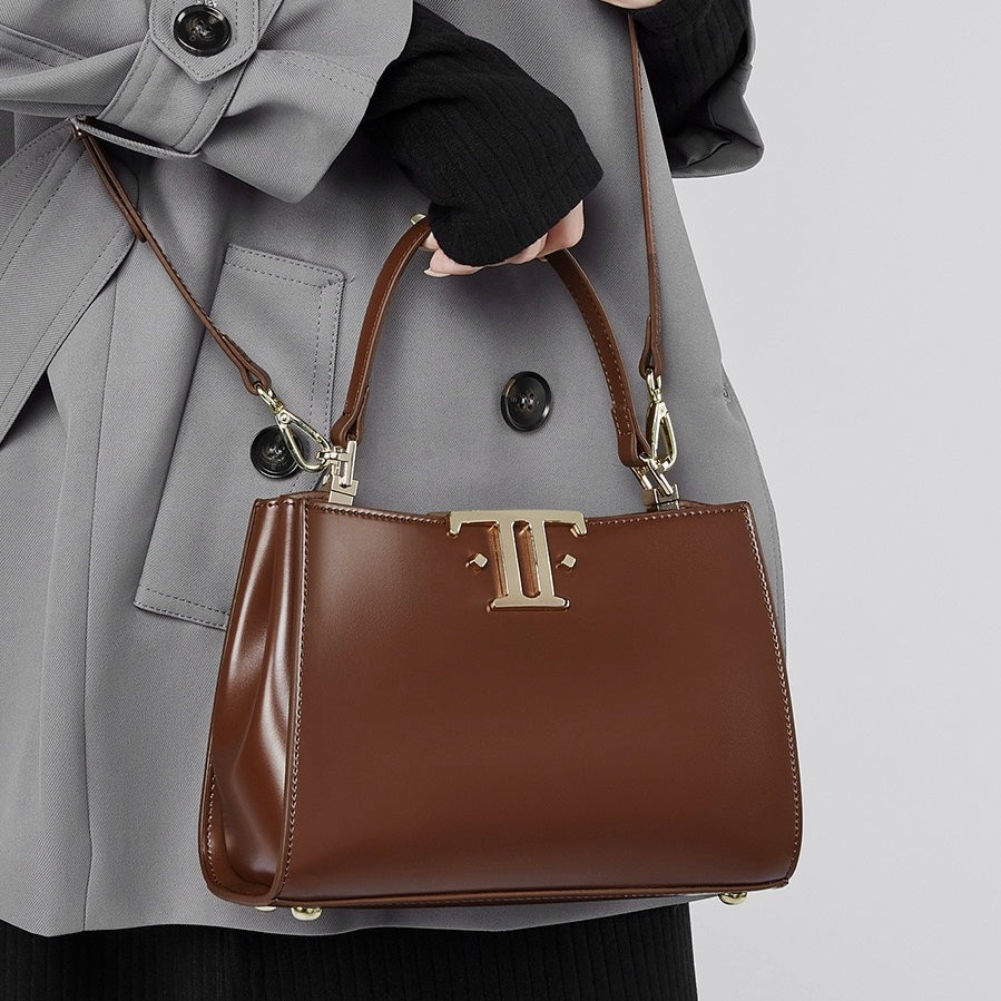 Women’s Genuine Leather Mini Commuter Tote – Dual Clasp Edition