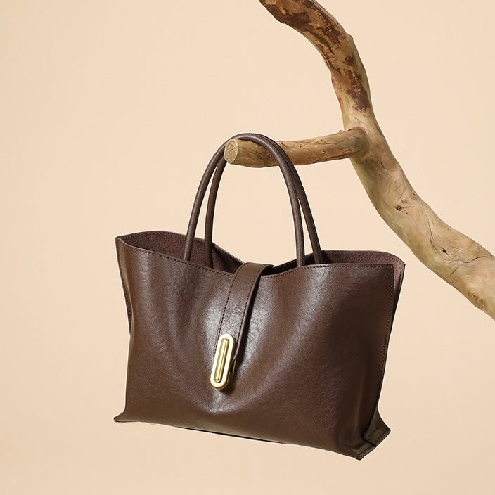 Genuine Cowhide Niche Commuter Tote for Women (Crossbody Option)