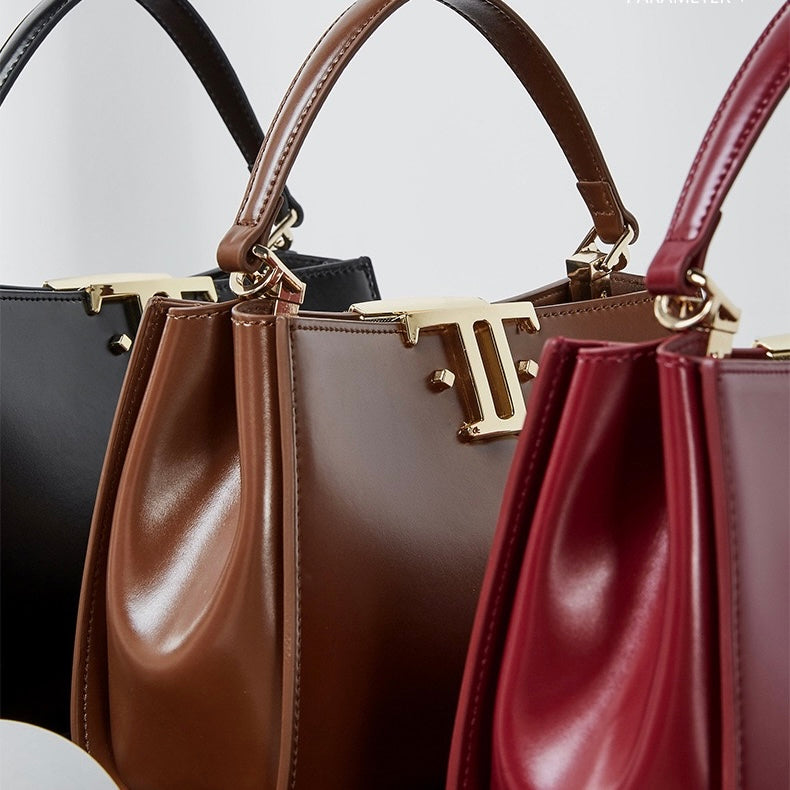 Women’s Genuine Leather Mini Commuter Tote – Dual Clasp Edition