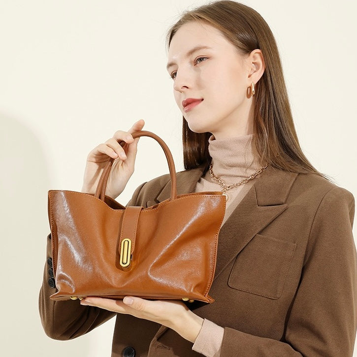 Genuine Cowhide Niche Commuter Tote for Women (Crossbody Option)
