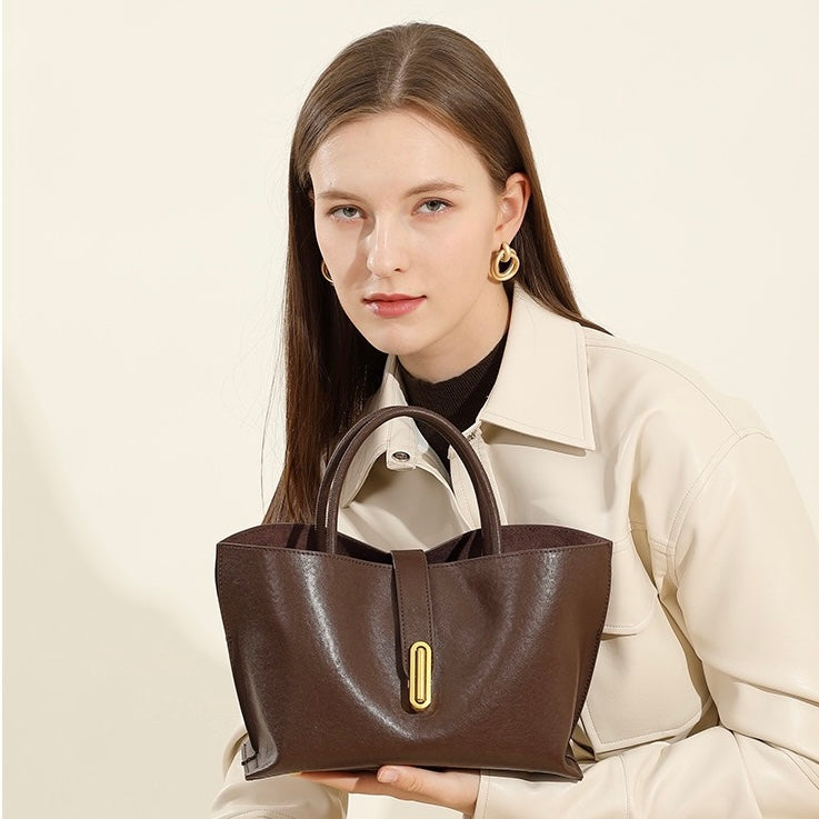 Genuine Cowhide Niche Commuter Tote for Women (Crossbody Option)
