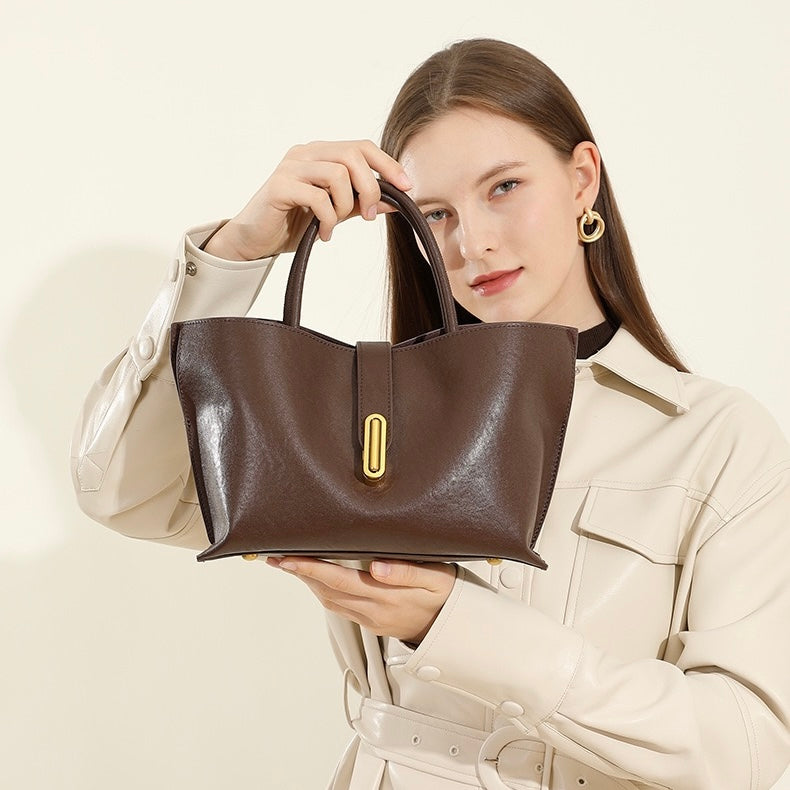 Genuine Cowhide Niche Commuter Tote for Women (Crossbody Option)