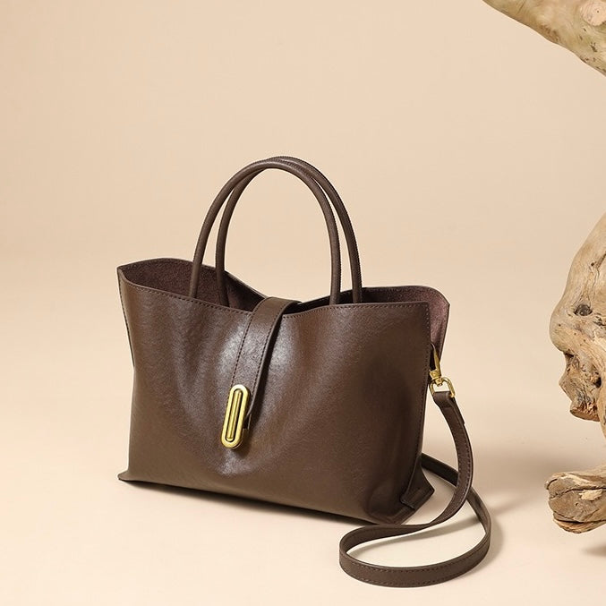 Genuine Cowhide Niche Commuter Tote for Women (Crossbody Option)