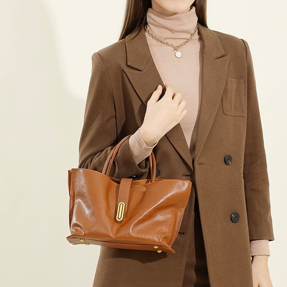 Genuine Cowhide Niche Commuter Tote for Women (Crossbody Option)