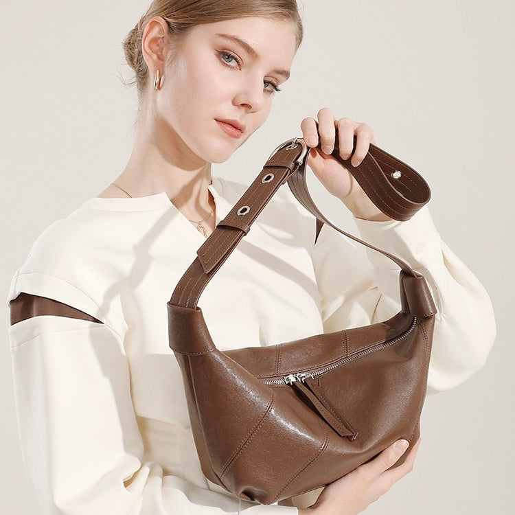 Luxury Women's Genuine Leather Croissant Crossbody Shoulder Dumpling Bag