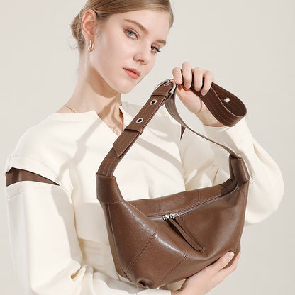Luxury Women's Genuine Leather Croissant Crossbody Shoulder Dumpling Bag