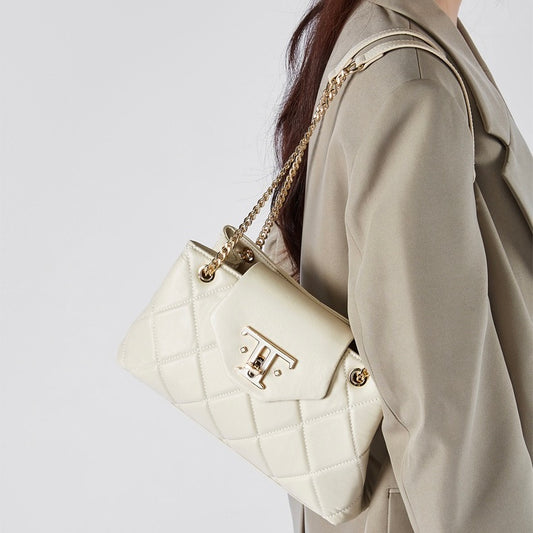 Damen-Umhängetasche aus echtem Leder mit Kette im Pendler-Chic-Stil