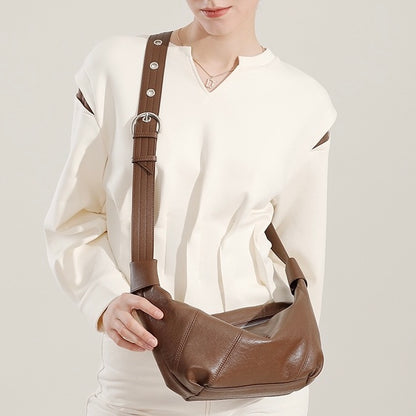 Luxury Women's Genuine Leather Croissant Crossbody Shoulder Dumpling Bag