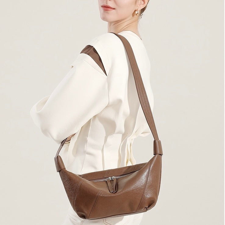 Luxury Women's Genuine Leather Croissant Crossbody Shoulder Dumpling Bag