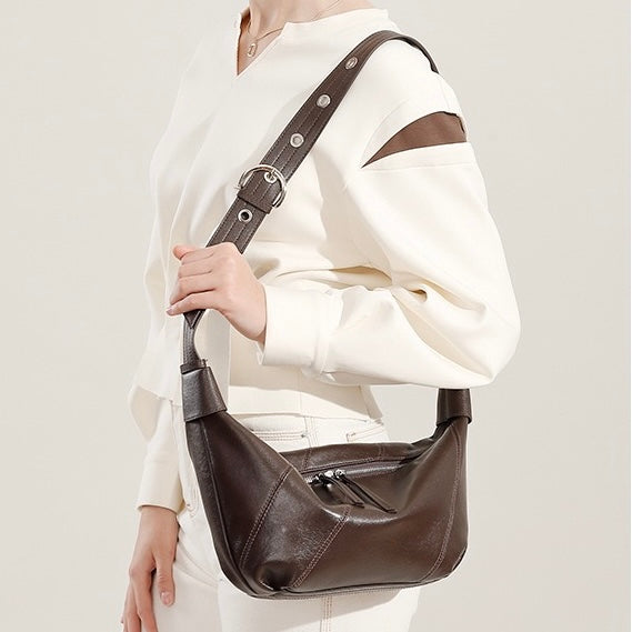 Luxury Women's Genuine Leather Croissant Crossbody Shoulder Dumpling Bag