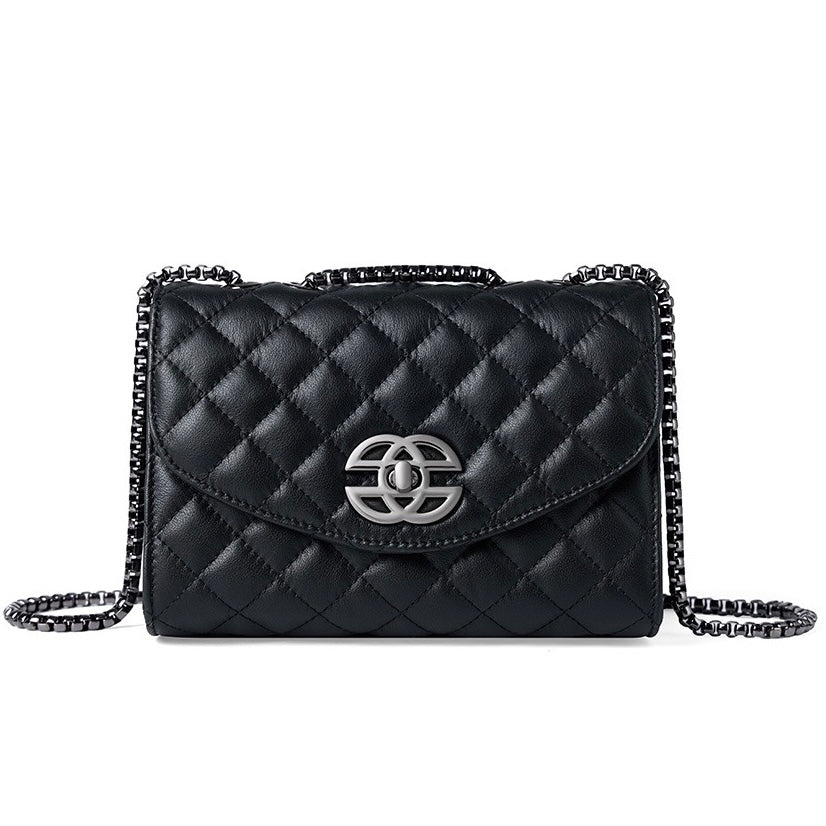 Women’s Premium Top-Grain Leather Chain Shoulder Crossbody Bag in Chic Compact Style