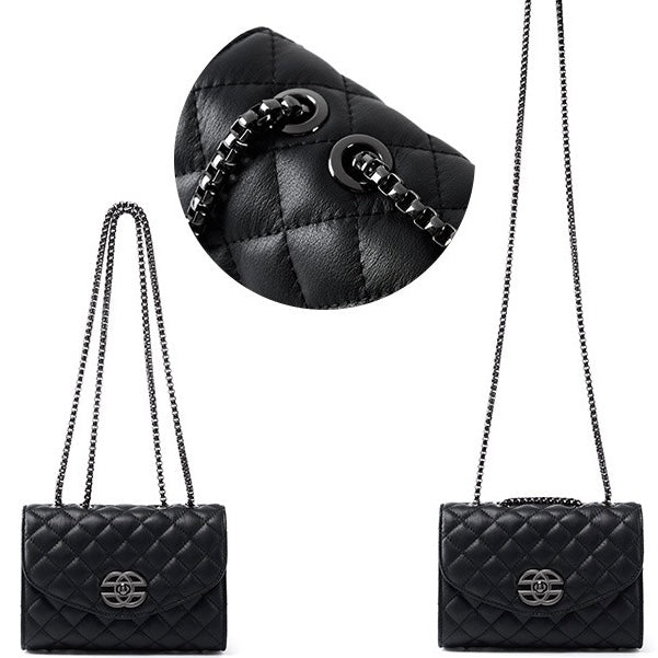 Women’s Premium Top-Grain Leather Chain Shoulder Crossbody Bag in Chic Compact Style