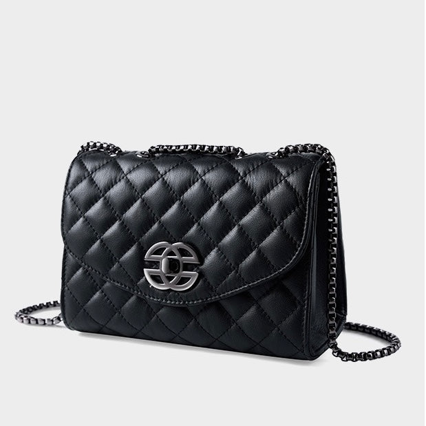 Women’s Premium Top-Grain Leather Chain Shoulder Crossbody Bag in Chic Compact Style