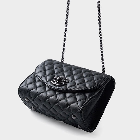 Women’s Premium Top-Grain Leather Chain Shoulder Crossbody Bag in Chic Compact Style
