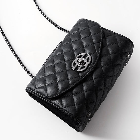 Women’s Premium Top-Grain Leather Chain Shoulder Crossbody Bag in Chic Compact Style
