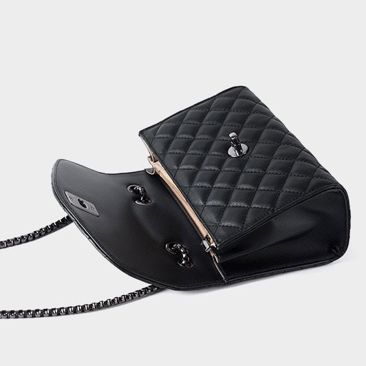 Women’s Premium Top-Grain Leather Chain Shoulder Crossbody Bag in Chic Compact Style