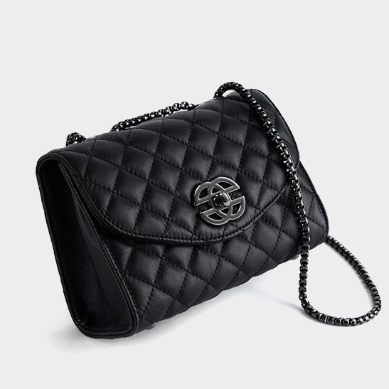 Women’s Premium Top-Grain Leather Chain Shoulder Crossbody Bag in Chic Compact Style