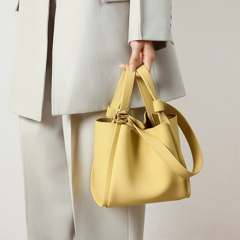 Women's Genuine Leather Mini Picnic Crossbody Bucket Bag