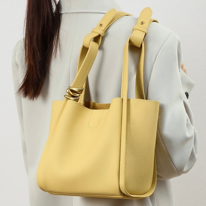 Women's Genuine Leather Mini Picnic Crossbody Bucket Bag