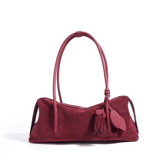 Matte Genuine Leather Tassel Pendant Shoulder Pillow Bag