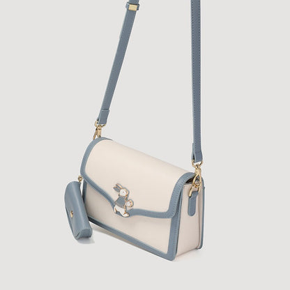 Damen Echtleder Blau Weiß Farbblock Kaninchen Kleine Quadratische Tasche