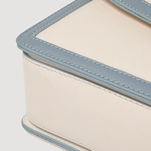 Damen Echtleder Blau Weiß Farbblock Kaninchen Kleine Quadratische Tasche