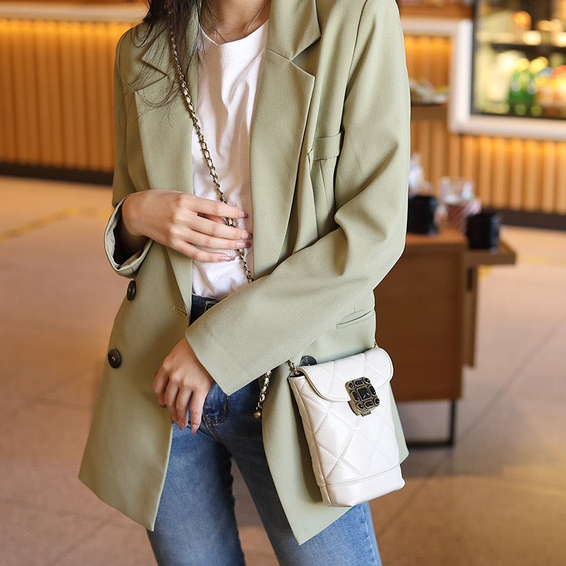Stylish Women's Genuine Leather Quilted Mini Bag with Gold Ball Chain