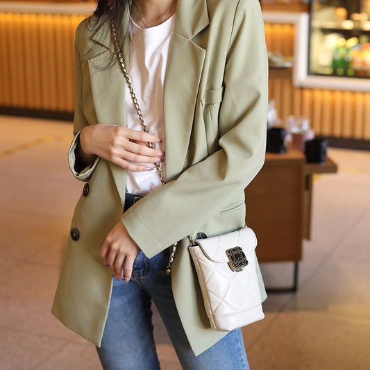 Stylish Women's Genuine Leather Quilted Mini Bag with Gold Ball Chain